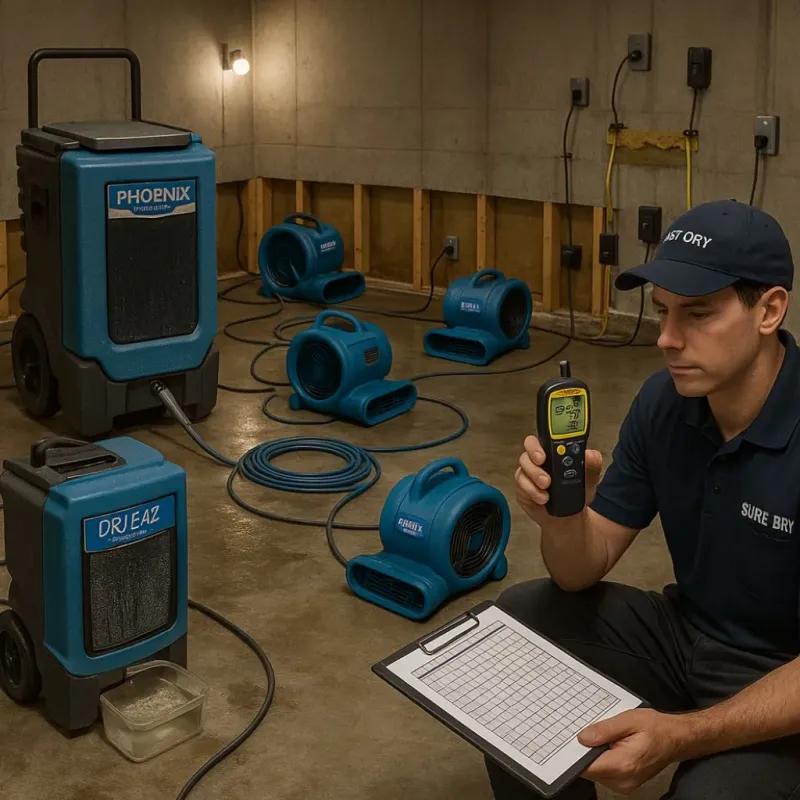 Structural Drying and Dehumidification process in Oak Ridge North, TX